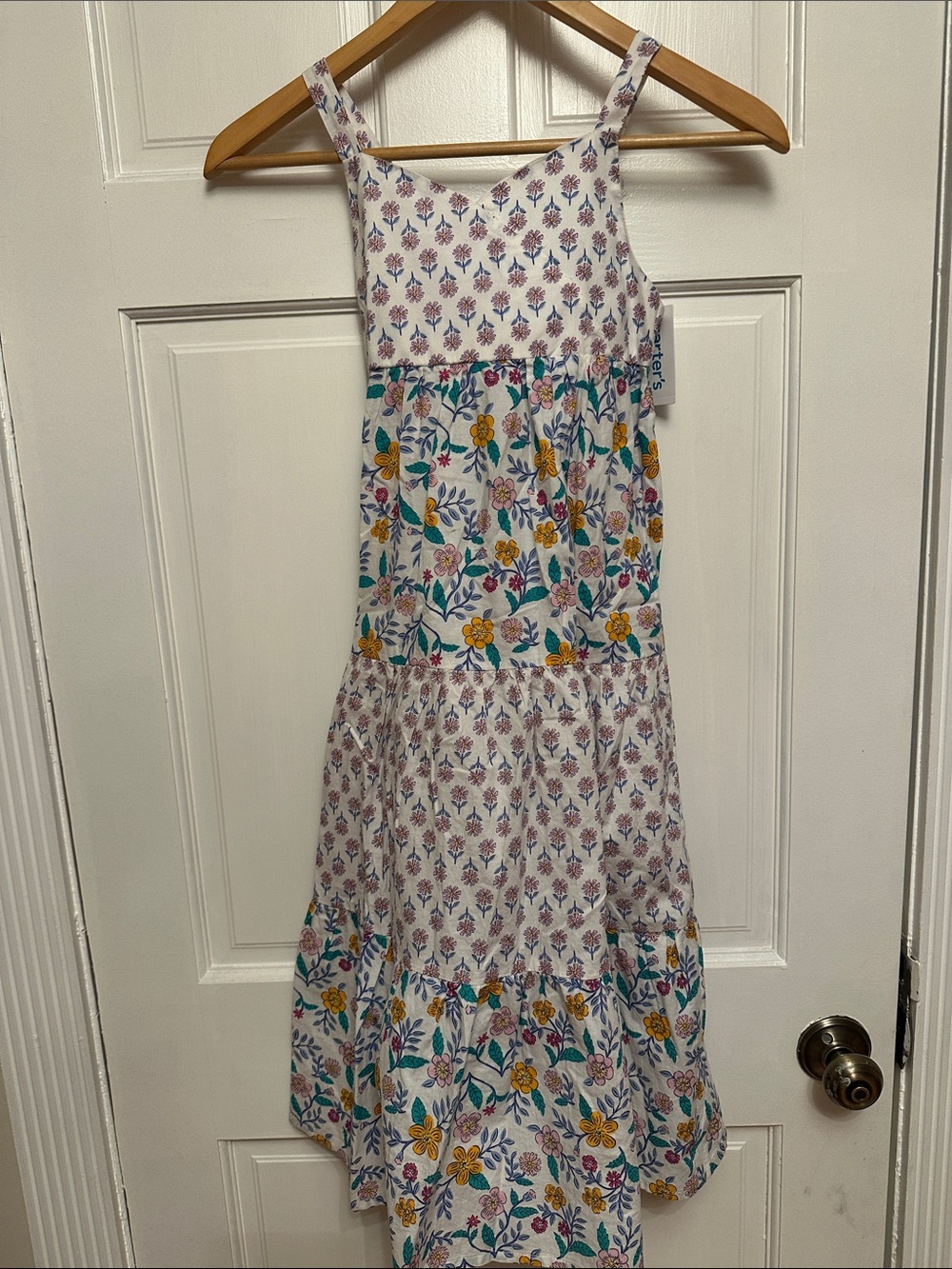Carter's White Floral Tiered Maxi Sundress with Yellow & Teal Accents